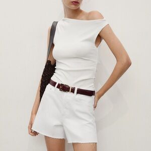 ❤️ Mango White Cotton Shorts Size 4 EUR 36 NWOT